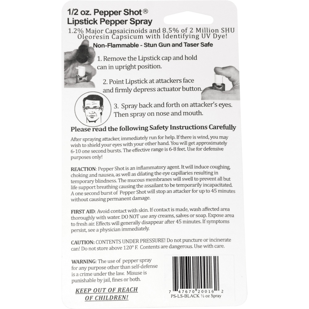Pepper Shot 1.2% MC 1/2 oz lipstick pepper spray black view 2